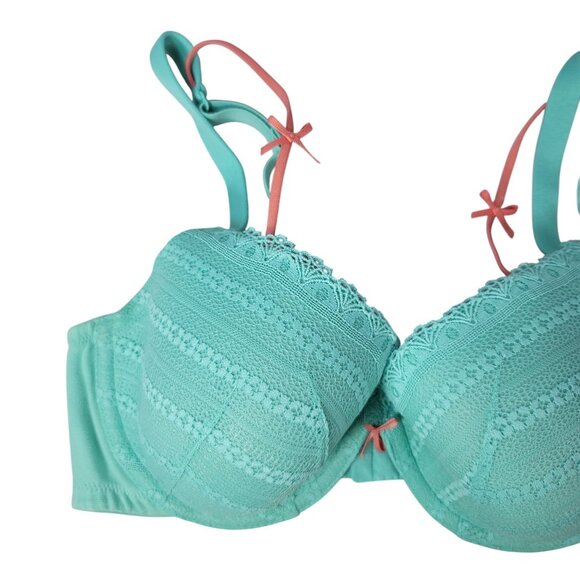 Cacique Cotton T-Shirt Bra Green 38D Lace Overlay Underwire Adj Light Padding - Picture 2 of 10